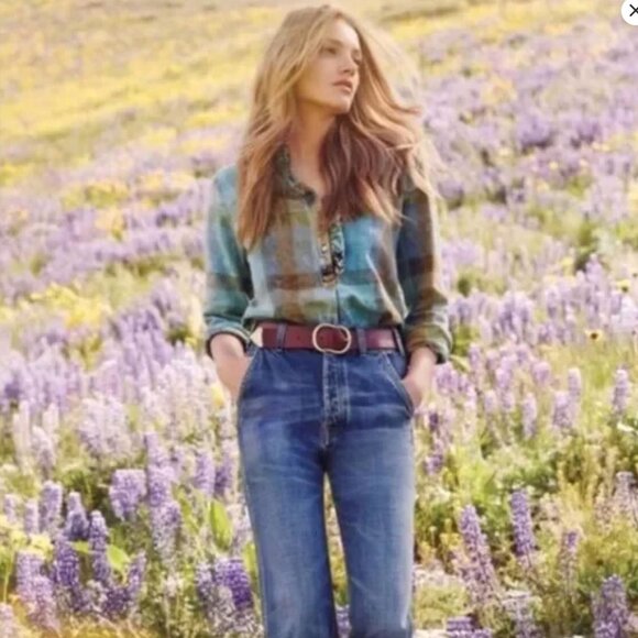 Anthropologie Isabella Sinclair Ruffled Plaid Henley Tunic Size Medium - Picture 3 of 6